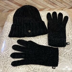 ROXY ladies winter‎ Hat & Gloves PINK SNOWFLAKE black gray color.